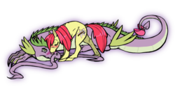 Size: 900x450 | Tagged: safe, artist:phenoxfire, apple bloom, spike, g4, female, licking, male, older, older spike, ship:spikebloom, shipping, straight