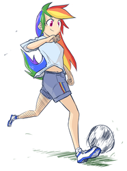 Size: 699x939 | Tagged: safe, artist:siemensohm, rainbow dash, human, g4, female, football, humanized, light skin, solo