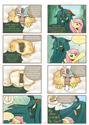 Size: 1480x2071 | Tagged: safe, artist:howxu, discord, fluttershy, queen chrysalis, comic:chrysalis's fluttered adventure, g4, comic, monty python, monty python and the holy grail, parody
