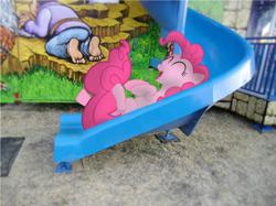 Size: 958x718 | Tagged: safe, artist:jaelachan, artist:kmeprz, pinkie pie, g4, irl, laughing, mat, painting, photo, ponies in real life, slide, solo, vector