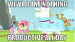 Size: 576x324 | Tagged: safe, edit, edited screencap, screencap, bulk biceps, fluttershy, g4, rainbow falls, animated, clothes, crossdressing, dress, i have done nothing productive all day, image macro, swag