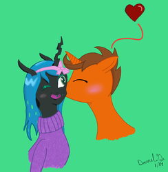 Size: 850x870 | Tagged: safe, artist:darnelg, oc, oc only, oc:scroll scribe, ask teen chrysalis, canon x oc, heart, kissing, tumblr