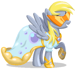 Size: 350x322 | Tagged: safe, artist:rockingscorpion, derpy hooves, pegasus, pony, picture perfect pony, g4, clothes, dress, female, kamina sunglasses, mare, pixel art, raised hoof, solo, sunglasses, swag