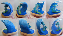 Size: 2738x1592 | Tagged: safe, artist:viistar, oc, oc only, earth pony, pony, clay, female, figurine, mare, sculpture, solo, surfboard, surfing, turnaround