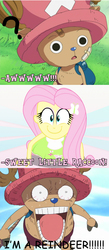 Size: 640x1464 | Tagged: safe, fluttershy, reindeer, equestria girls, g4, crossover, exploitable meme, happyshy, meme, one piece, tony tony chopper