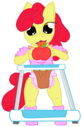 Size: 2125x3245 | Tagged: safe, artist:cuddlelamb, apple bloom, earth pony, anthro, g4, apple, baby, baby pony, baby walker, diaper, female, solo