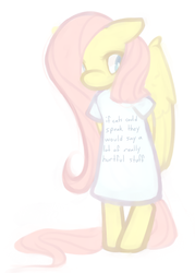 Size: 527x735 | Tagged: safe, artist:tigs, fluttershy, pony, g4, bipedal, clothes, female, shirt, solo, t-shirt, text, zazzle