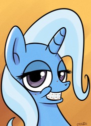 Size: 900x1237 | Tagged: safe, artist:catfood-mcfly, trixie, pony, unicorn, g4, acne, braces, female, grin, mare, smiling, solo