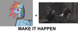 Size: 1684x736 | Tagged: safe, rainbow dash, g4, blind, blind dash, exploitable meme, garo, make it happen, meme, ryouga dougai, text