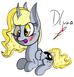 Size: 696x730 | Tagged: safe, artist:magical disaster, derpy hooves, princess luna, pegasus, pony, g4, female, mare, princess, princess derpy, simple background, solo