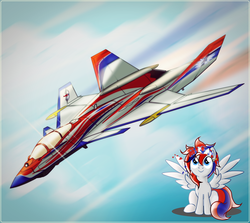 Size: 2862x2550 | Tagged: safe, artist:ruhisu, oc, oc only, pegasus, pony, concept, fighter, flower, jet fighter, mascot, plane, poland, smiling, solo, wreath