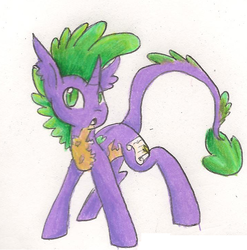 Size: 722x730 | Tagged: safe, artist:angelstar000, spike, classical unicorn, pony, unicorn, g4, horn, leonine tail, male, ponified, solo