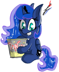 Size: 453x552 | Tagged: safe, artist:magical disaster, princess luna, g4, female, popcorn, simple background, smiling, solo
