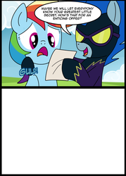 Size: 571x796 | Tagged: safe, artist:madmax, nightshade, rainbow dash, g4, blackmail, clothes, costume, d:, dash's little secret, exploitable, exploitable meme, frown, insert picture here, meme, shadowbolts, shadowbolts costume, smiling, template