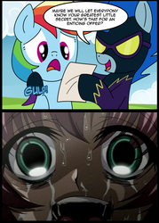 Size: 571x796 | Tagged: safe, artist:madmax, nightshade, rainbow dash, pony, g4, clothes, comic, costume, crying, dash's little secret, exploitable meme, meme, nurse, shadowbolts, shadowbolts costume, yagami yuu