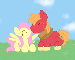 Size: 1371x1102 | Tagged: safe, artist:kalie0126, big macintosh, fluttershy, earth pony, pony, g4, cropped, male, ship:fluttermac, shipping, stallion, straight