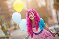 Size: 1313x876 | Tagged: safe, artist:sarahndipity cosplay, pinkie pie, human, equestria girls, g4, balloon, cosplay, irl, irl human, photo, solo