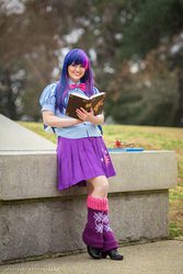 Size: 790x1186 | Tagged: safe, artist:shelbeanie, twilight sparkle, human, equestria girls, g4, book, book of harmony, cosplay, irl, irl human, photo, solo