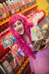 Size: 640x960 | Tagged: safe, artist:sarahndipity cosplay, pinkie pie, human, equestria girls, g4, candy, cosplay, food, irl, irl human, lollipop, photo, solo