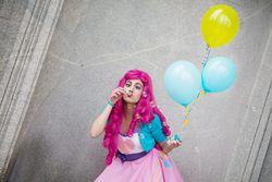 Size: 960x640 | Tagged: safe, artist:sarahndipity cosplay, pinkie pie, human, equestria girls, g4, balloon, cosplay, irl, irl human, photo, solo