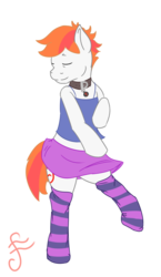 Size: 1100x1900 | Tagged: safe, artist:red note, oc, oc only, oc:red note, clothes, collar, crossdressing, male, simple background, skirt, socks, solo, striped socks, transparent, transparent background