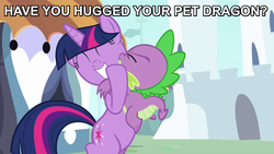 Size: 678x382 | Tagged: safe, spike, twilight sparkle, g4, hug, image macro