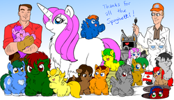 Size: 1400x800 | Tagged: safe, artist:marcusmaximus, fluffy pony, human, archer (fluffy pony), bowser (fluffy pony), dale the asshole scientist, fall of cleveland, fuzzy pony, lil smarty, marigold (fluffy pony), mercury (fluffy pony), peach (fluffy pony), robofluffy, spaghetti land, sweetheart (fluffy pony), uni the fluffy unicorn