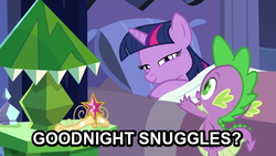 Size: 500x281 | Tagged: safe, spike, twilight sparkle, alicorn, pony, g4, female, image macro, imma snuggle you, mare, twilight sparkle (alicorn)