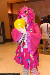 Size: 1365x2048 | Tagged: safe, pinkie pie, human, g4, balloon, blowing up balloons, cosplay, irl, irl human, photo