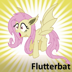 Size: 242x242 | Tagged: safe, fluttershy, bat pony, pony, bats!, g4, female, flutterbat, meta, race swap, solo, spoilered image joke