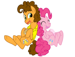 Size: 3200x2448 | Tagged: safe, artist:fillyblue, cheese sandwich, pinkie pie, earth pony, pony, g4, pinkie pride, cupcake, duo, duo male and female, female, male, mare, pie, simple background, stallion, transparent background