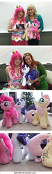 Size: 600x2000 | Tagged: safe, artist:kitara88, fluttershy, pinkie pie, rarity, g4, andrea libman, cosplay, irl, photo, plushie, tabitha st. germain