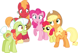 Size: 1590x1082 | Tagged: safe, artist:jeatz-axl, apple bloom, applejack, big macintosh, granny smith, pinkie pie, earth pony, pony, g4, pinkie apple pie, male, simple background, stallion, svg, transparent background, vector