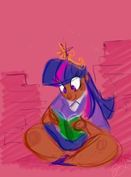 Size: 1280x1719 | Tagged: safe, artist:egriz, twilight sparkle, human, g4, book, clothes, dark skin, female, humanized, reading, skirt, solo