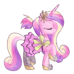 Size: 1024x1024 | Tagged: safe, artist:kaji-tanii, princess cadance, alicorn, pony, g4, clothes, dress, eyes closed, female, mare, ponytail, raised hoof, simple background, solo, sparkles, transparent background