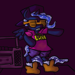 Size: 1000x1000 | Tagged: safe, artist:fauxsquared, princess luna, pony, g4, bipedal, clothes, female, hat, solo, sunglasses