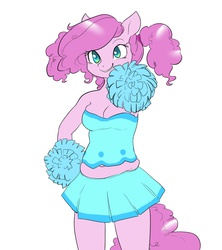 Size: 800x900 | Tagged: dead source, safe, artist:glacierclear, pinkie pie, earth pony, anthro, g4, bare shoulders, belly button, cheerleader, cheerleader pinkie, chubby, cleavage, cute, diapinkes, female, midriff, muffin top, solo