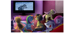 Size: 1006x494 | Tagged: safe, applejack, fluttershy, pinkie pie, rainbow dash, rarity, twilight sparkle, oc, oc:pauly sentry, g4, bambi, crossover, crylight sparkle, exploitable meme, fluttercry, male, mane six, meme, pinkie cry, sad movie meme, sadbow dash, sadjack