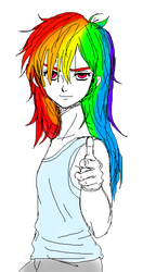 Size: 327x621 | Tagged: safe, artist:asdf314159265, rainbow dash, human, g4, bang, female, humanized, simple background, solo, uncolored skin, white background