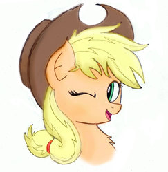 Size: 1779x1834 | Tagged: safe, artist:mrfulp, applejack, g4, chest fluff, female, portrait, solo, wink