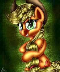 Size: 1920x2300 | Tagged: safe, artist:sycoartworks, applejack, g4, female, sitting, solo, speedpaint