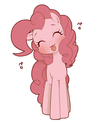 Size: 825x967 | Tagged: safe, artist:うめぐる, pinkie pie, :3, :p, blushing, cute, diapinkes, eyes closed, female, happy, japanese, pixiv, simple background, smiling, solo, tongue out