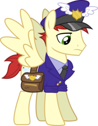 Size: 4645x6000 | Tagged: safe, artist:chainchomp2, care package, special delivery, pegasus, pony, g4, absurd resolution, bag, clothes, hat, mailbag, male, necktie, saddle bag, simple background, solo, stallion, transparent background, uniform, vector