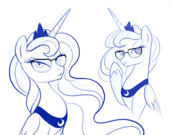 Size: 711x564 | Tagged: safe, artist:mn27, princess luna, g4, brainy specs, female, glasses, solo