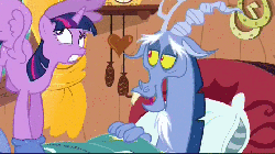 Size: 692x388 | Tagged: safe, screencap, discord, twilight sparkle, alicorn, pony, g4, three's a crowd, animated, blue flu, cropped, female, mare, out of context, twilight sparkle (alicorn)