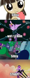 Size: 376x960 | Tagged: safe, edit, edited screencap, screencap, mane-iac, spike, twilight sparkle, wild fire, alicorn, pony, tatzlwurm, g4, princess twilight sparkle (episode), three's a crowd, black vine, comic, female, humdrum costume, male, mare, meme, offscreen character, power ponies, roflbot, screencap comic, sibsy, stahp, tentacles, twilight sparkle (alicorn)