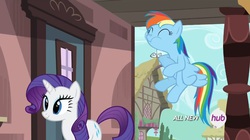 Size: 1440x808 | Tagged: safe, screencap, rainbow dash, rarity, pony, g4, three's a crowd, puffy cheeks, scrunchy face