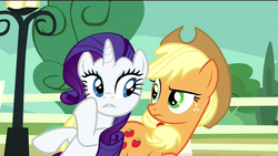 Size: 1920x1080 | Tagged: safe, edit, screencap, applejack, rarity, g4, three's a crowd, whisper, whispering