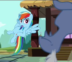 Size: 1248x1080 | Tagged: safe, edit, screencap, discord, rainbow dash, pony, g4, three's a crowd, angry, blue flu, flying