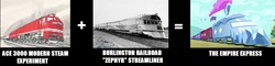 Size: 1640x393 | Tagged: safe, g4, three's a crowd, ace 3000, burlington zephyr, crystal empire, crystal express, locomotive, railroad, steam turbine, train